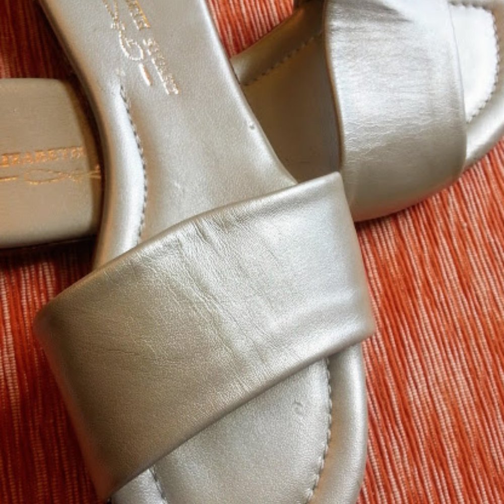 Italian Metallic Leather Sandals- Sz 39 New - Picture 2 of 6